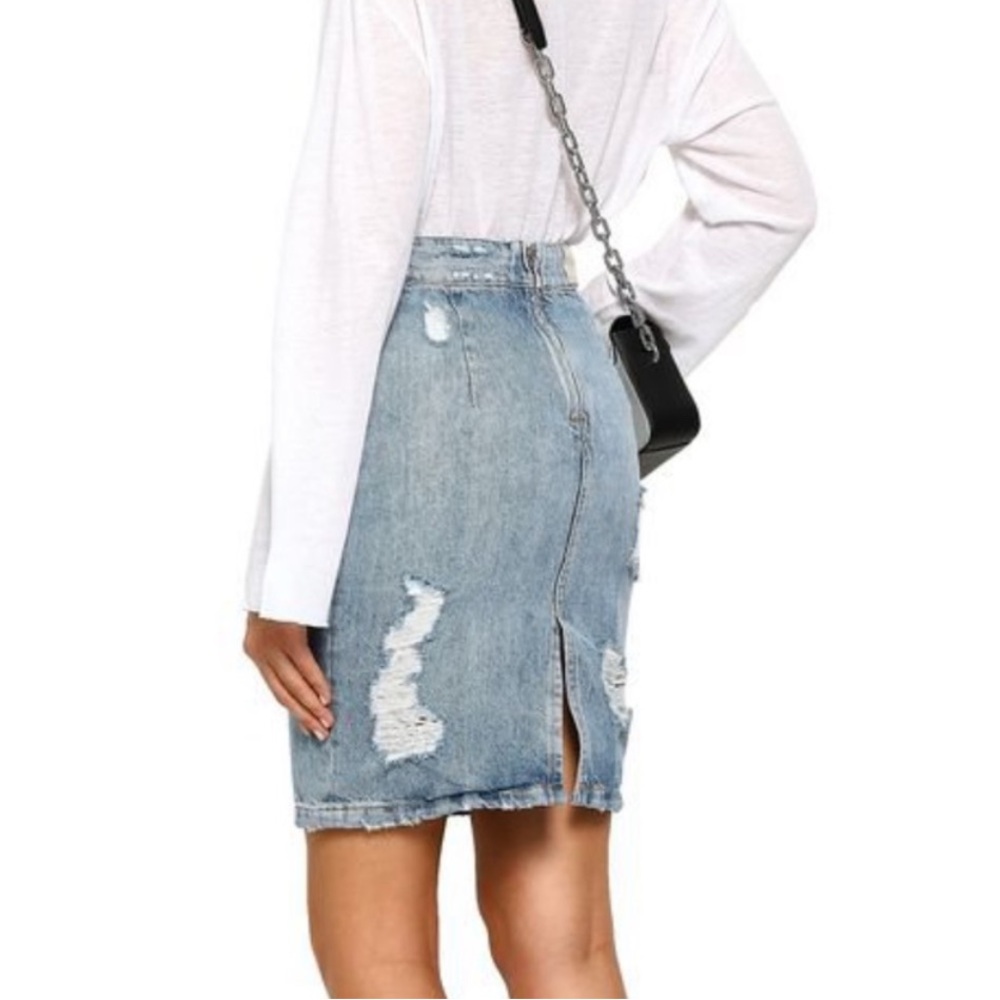 NWOT IRO distressed ripped denim jean pencil skirt